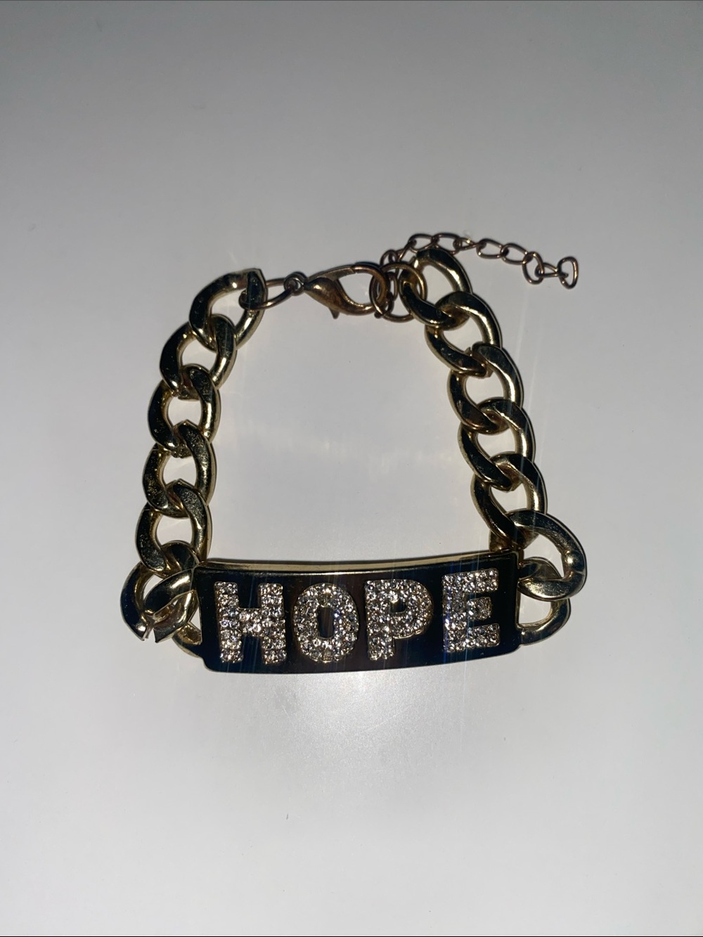 Gold Chain Bracelet with 'HOPE' Crystal Plate